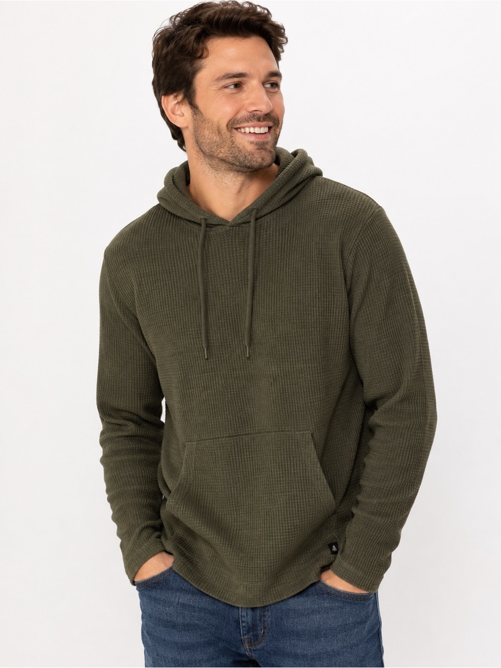 Rainforest Men’s L Olive Green Waffle Knit Thermal Pullover Hoodie